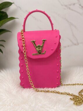 Pink Jelly Phone Crossbody Bag Gold Chain Purse